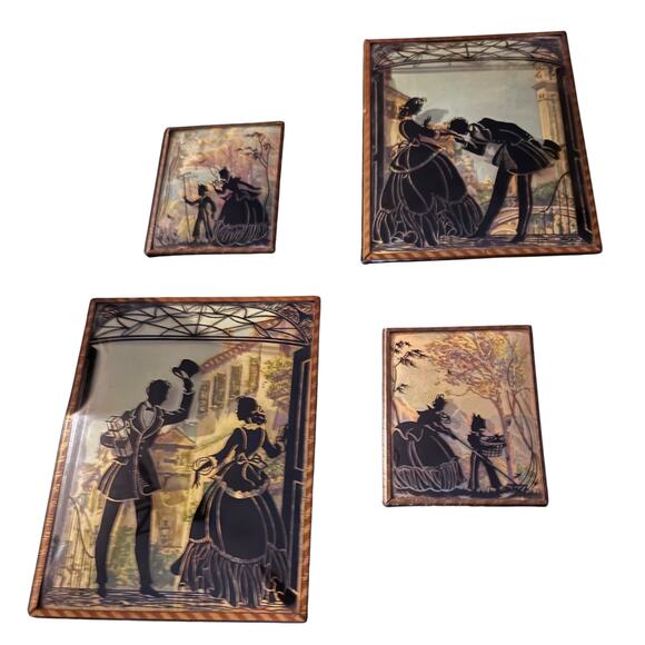 Vintage Reverse Painted Silhouette Glass Wall Plaques – Mid Century Shadow Art - Picture 10 of 16